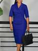 Plus-Size Elegant Double-Breasted Hip-Hugging High-Waisted African Dress with Lapel and 3/4 Sleeves