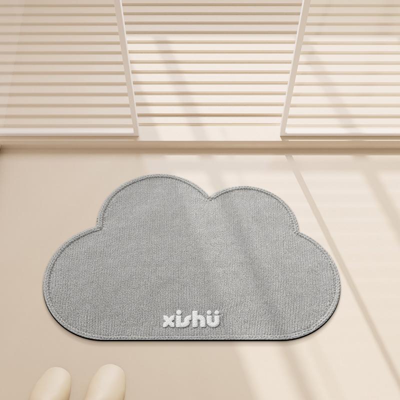Light Cyan Cloud Outline Plush Mat Anti Slip Water Absorbent Thick Fluffy Floor Rug For Shower Door Vanity Balcony Decor