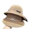 Classic Round Brim Weaving Hat With Elegant Embroidery And Adjustable Fit For Spring
