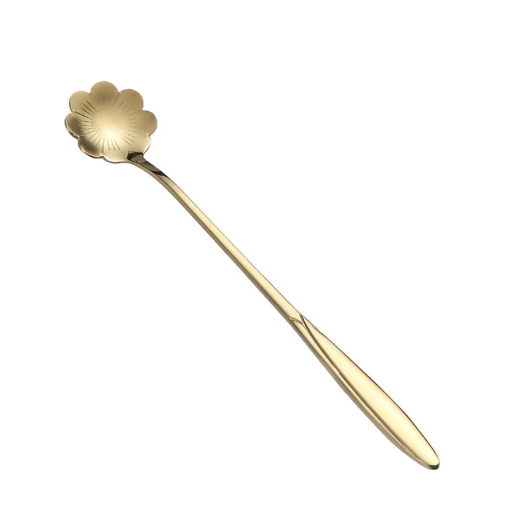 Golden Stainless Steel Spoon Ergonomic Round Dessert Spoon with Long Handle for Coffee Tea Ice Cream Long Cosmos Spoon