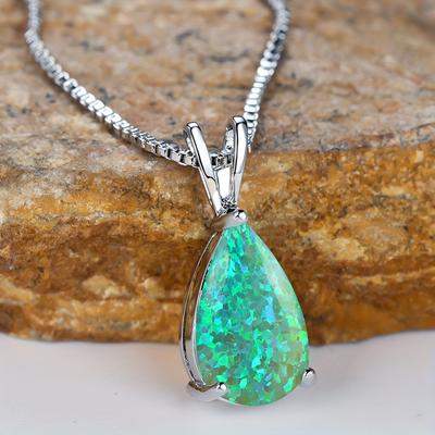 Collier élégant avec pendentif en forme de goutte d'eau en opale bleu-vert pour femme, bijou de mariage bohème, cadeau