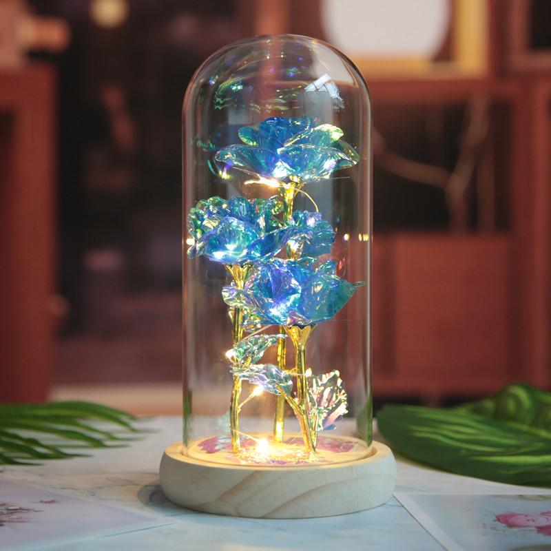 Three Gold Rose Glass Cover Ornament, Creative Valentine's Day Gift, Luminous LED Night Light