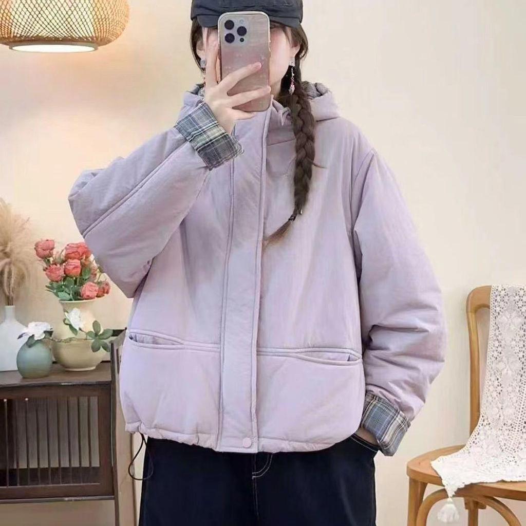 Stylish Korean Plaid Cotton Padded Workwear Jacket for Autumn/Winter
