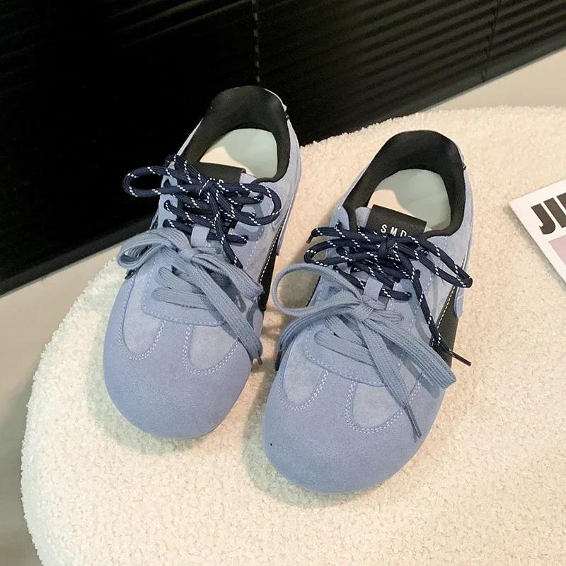 

Толстая подошва с круглым носком, шнуровка, цвет соответствует моде, все удобно, нескользящие, дышащие, спортивные, повседневные женские туфли 35 синий