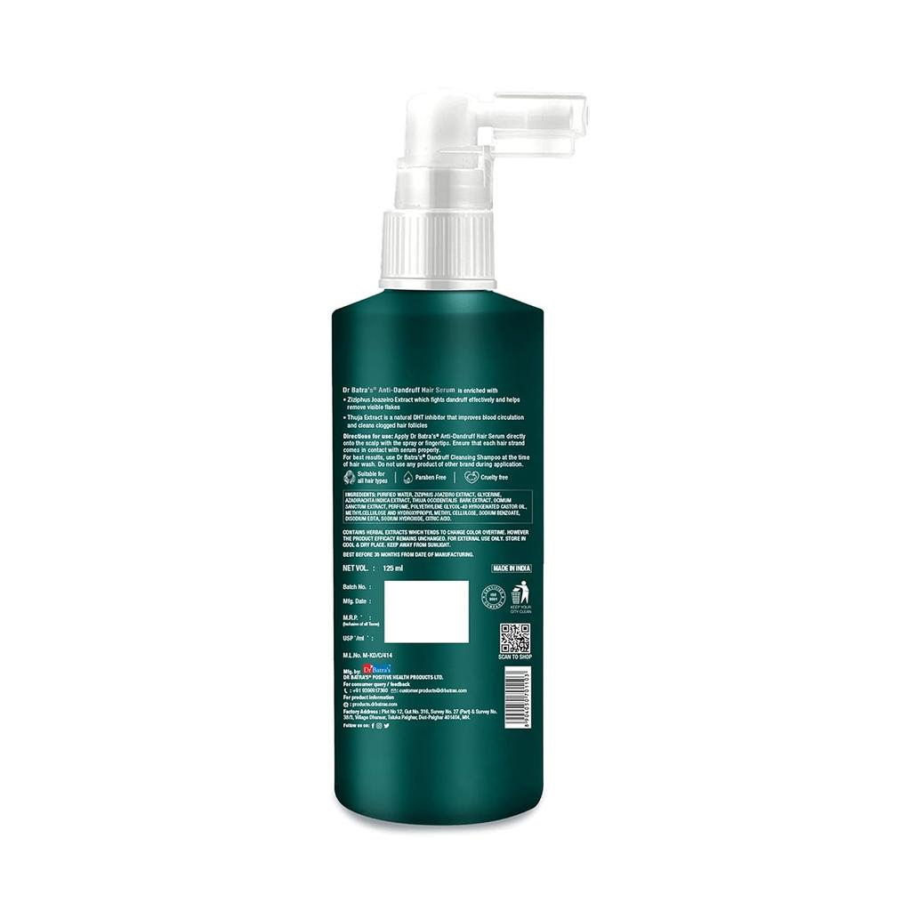 Dr Batra's Anti-Dandruff Hair Serum 125 ml Pack of 1, Natural Extracts for Healthy, Flake-Free Scalp, Paraben & Sulfate Free