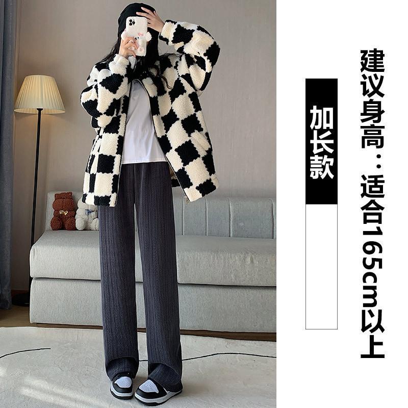 Mai Sui European Cotton Lint Narrow Version Wide-leg Pants Women's Autumn and Winter Velvet High Waist Loose Straight Casual Pants