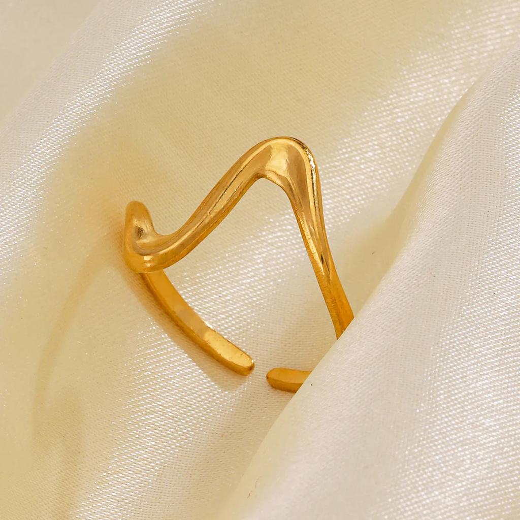 Vintage Stainless Steel Geometric Wave Rings for Women Gold Color Adjustable Rock Ring Aesthetic Wedding Trend Jewelry Gift