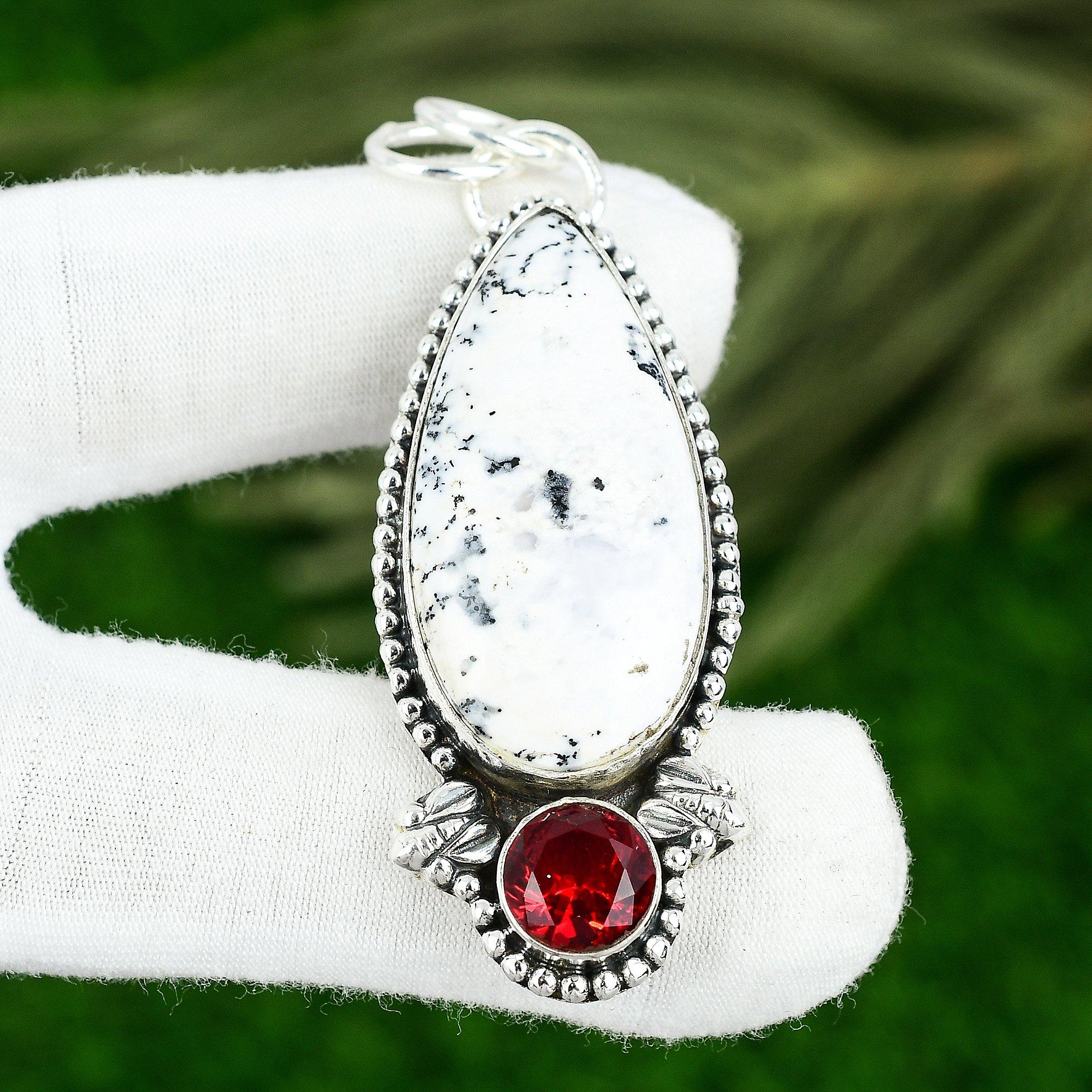 

925 Sterling Silver Dendrite Opal Gemstone Mozambique Garnet New Pendant Jewelry