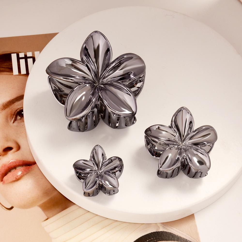 3pcs Large Small PVC Bauhinia Flower Hair Claw Clips for Women Girls Trendy Gold Silver Color Hairpin Accessories Styling Gifts