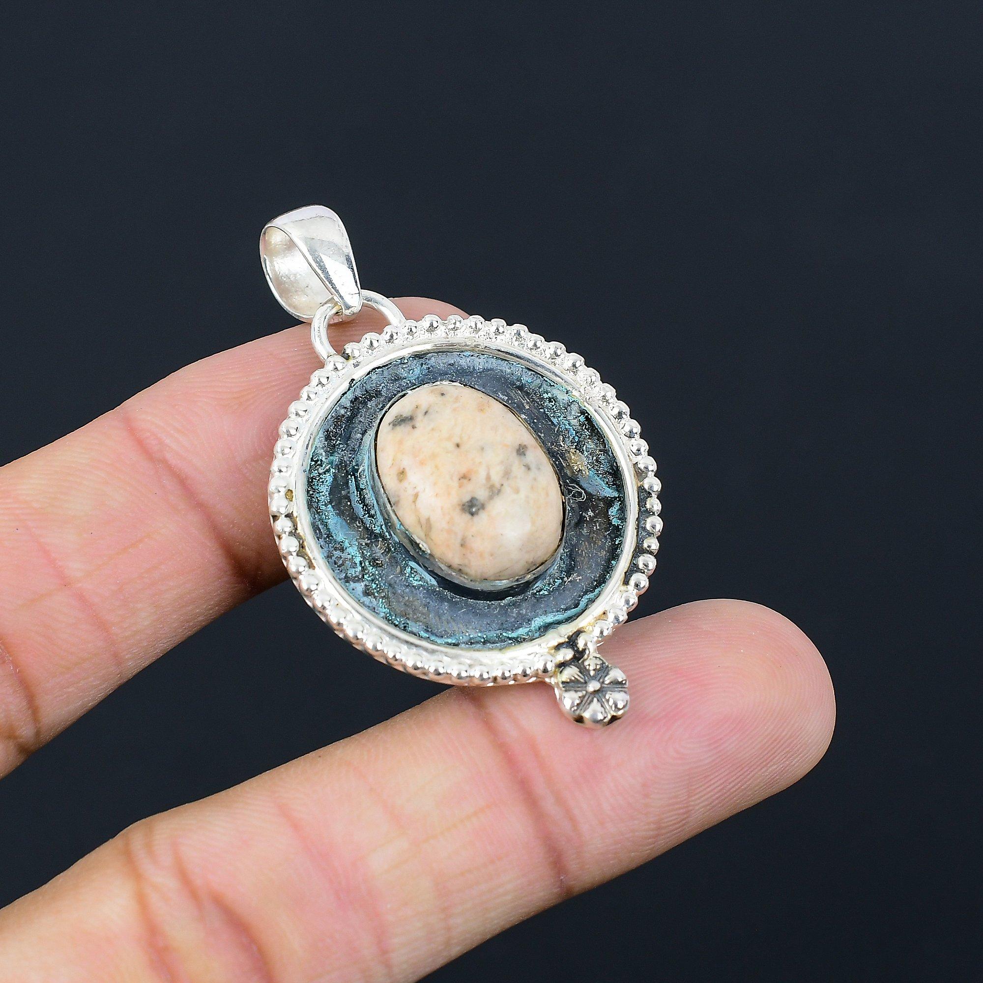 

925 Silver Oval Ocean Jasper Gemstone Engagement Unique Wife New Pendant Jewelry
