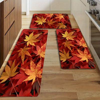 1Pcs Anti Fatigue Kitchen Rugs Autumn Leaves Print Waterproof Non-Slip Thick Cushioned Kitchen Mat Heavy Duty Comfort Standing Mat for Kitchen