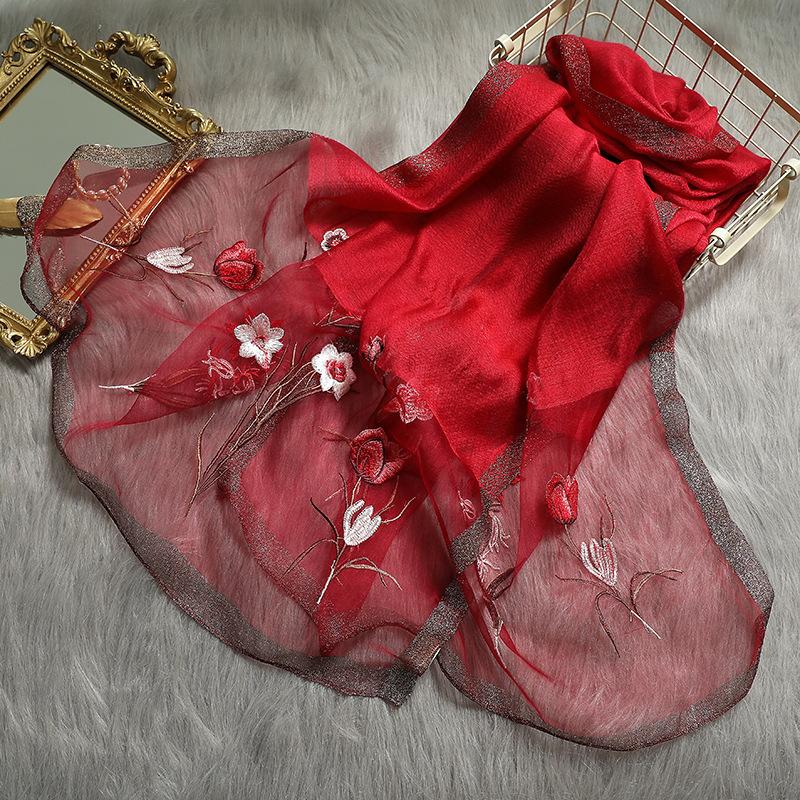 Neuer Seidenwollschal Damen Stickerei Frühling und Sommer Einfarbig Lange Schals Pashmina Damen Schal Haar Hijab Bandana