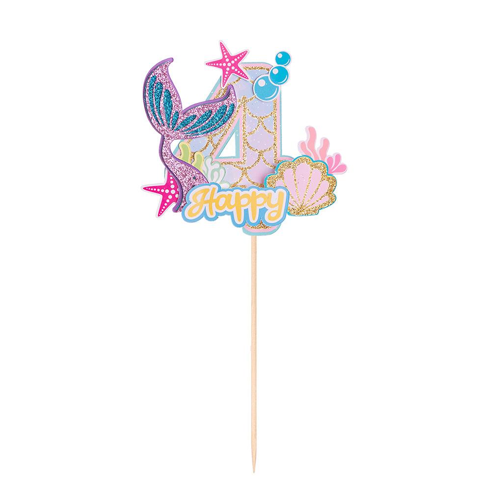 Mermaid Tail Happy Birthday Cake Topper Little Mermaid Party 1-10 Number Cupcake Toppers Girls Birthday Baby Shower Party Decor