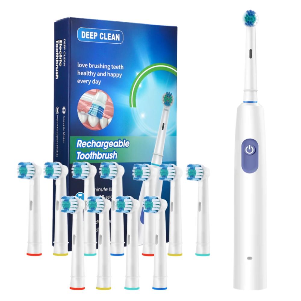 Electric Toothbrush Rotary Rechargeable Teeth Cleaner for Adults Soft Bristles Rotating Round Brush Heads Smart Timer Toothbrush