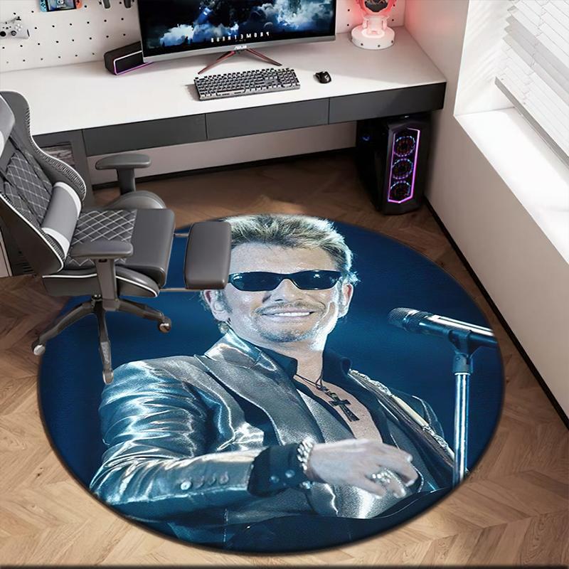 1pc Rock Star Johnny Hallyday Round Carpet Painted Printed Circular Carpet, Home Door Mat, Outdoor Travel Protection Carpet