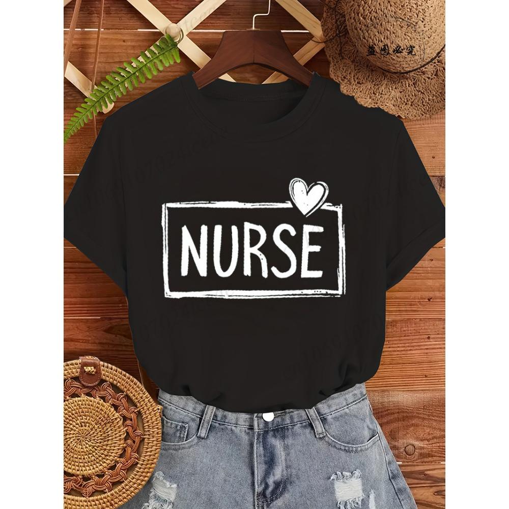 

Nurse Print Women T-Shirt, Casual Nurse Life Graphic Tee Tops, Nursing Student Shirts Gift, Soft Short Sleeve Tshirt for Ladies M