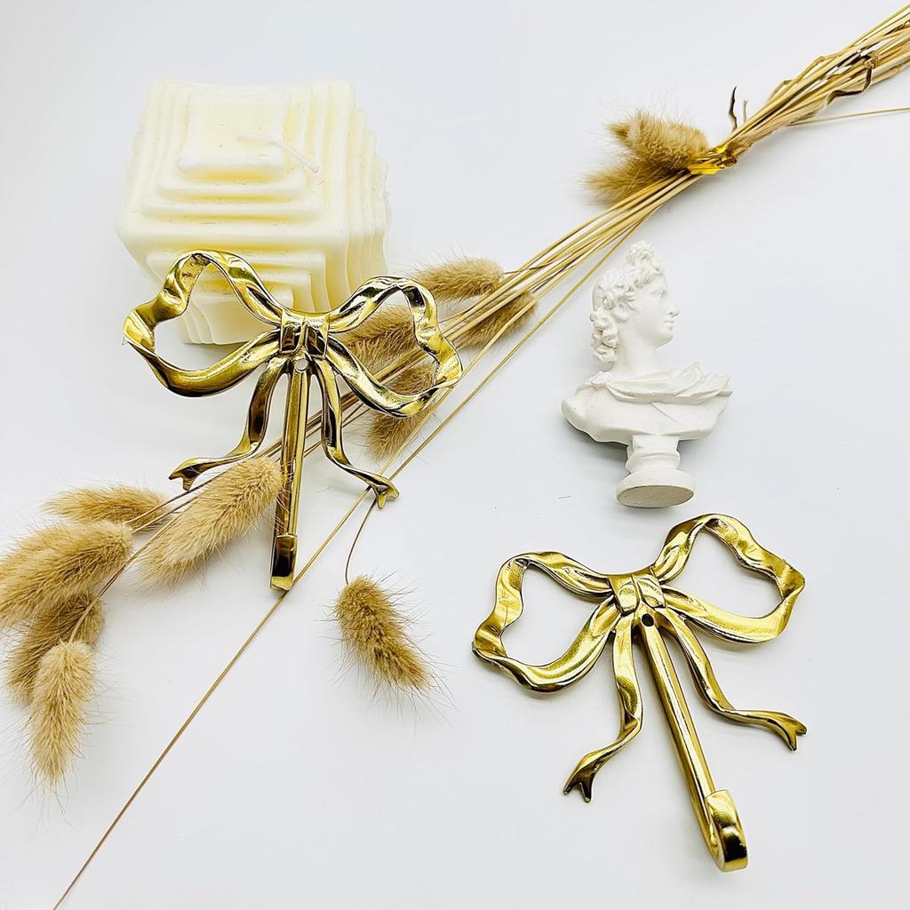 LUOZZY 2Pcs Bow Hook Bowknot Wall Hook Bow Hooks for Wall Multi-Purpose Hanging Brass Hooks for Coat Hat Towel Home Bedroom Supplies