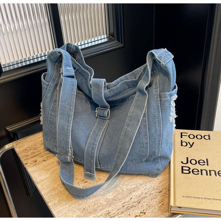 Popular portable shopping bag bag large capacity denim underarm tote bag women's bag 2025 new shoulder messenger bag