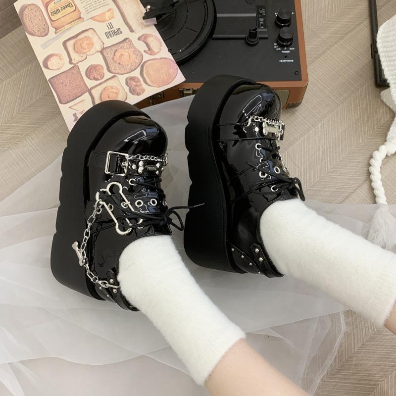 Fashion Platform Punk Womens Shoes Black Metal Chain Lolita Women Shoes Summer 2025 Thick Bottom Women's Sneaker Gothic Zapatos De Mujer