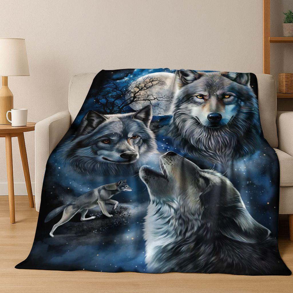 Norse Mythology Fenrir Wolf Beast Cartoon Flannel Blanket,Cozy Soft Throw Blanket for Home Bedroom Bed Sofa Picnic Cover Kids