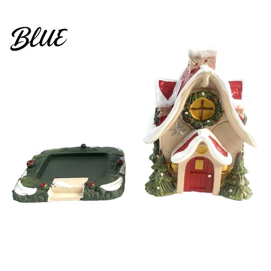 Decorative Figurines for Living Room Christmas Snow House Incense Burner, Backflow Holder, Small Village with Red Bricks Festive Xmas Desktop Figurine