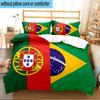 3PCS Flags Of Portugal And Brazil Bedding Set For Bedroom, Dormitory,Including 1pc Duvet Cover And 2pcs Pillowcases Large size Fan gift