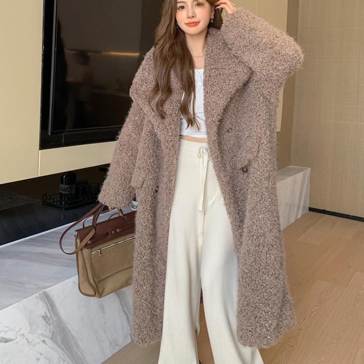 VAYLA New Women Warm Furry Coat Thick Big Collar Fake Lambswool Long Coat Beige Tops For Women Casaco Feminino