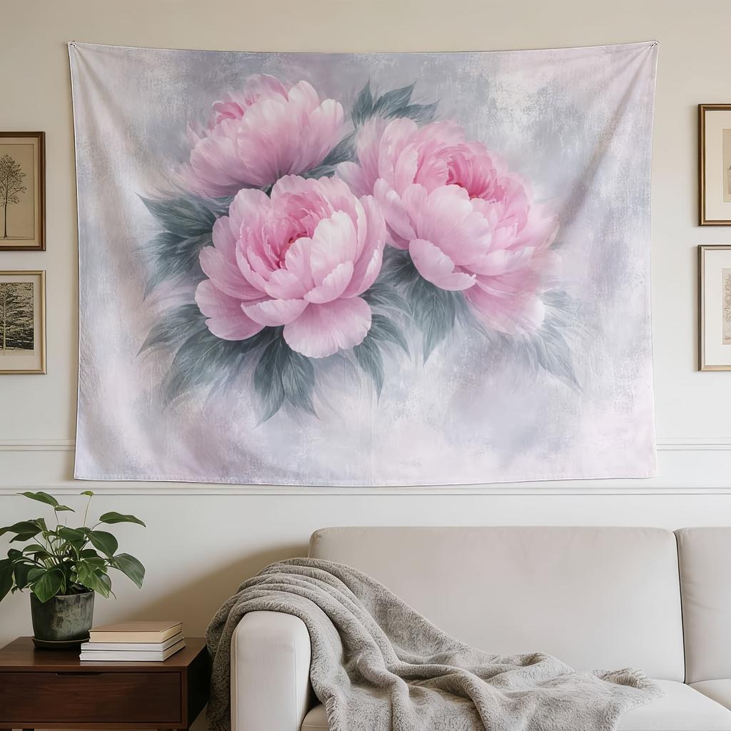 A Stylish Tapestry, Pink Floral Trio, Soft Texture, Elegant Bloom., Perfect for Sprucing Up Wall Decor in Homes, Dorms, And Bedrooms