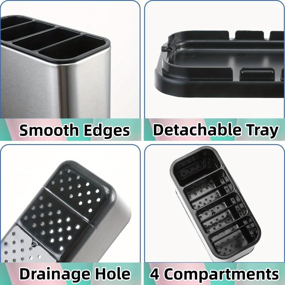 1Pc Stainless Steel Cutlery Holder with 4 Compartments, Rustproof Organizer for Kitchen Counter, Large Capacity Utensil Storage