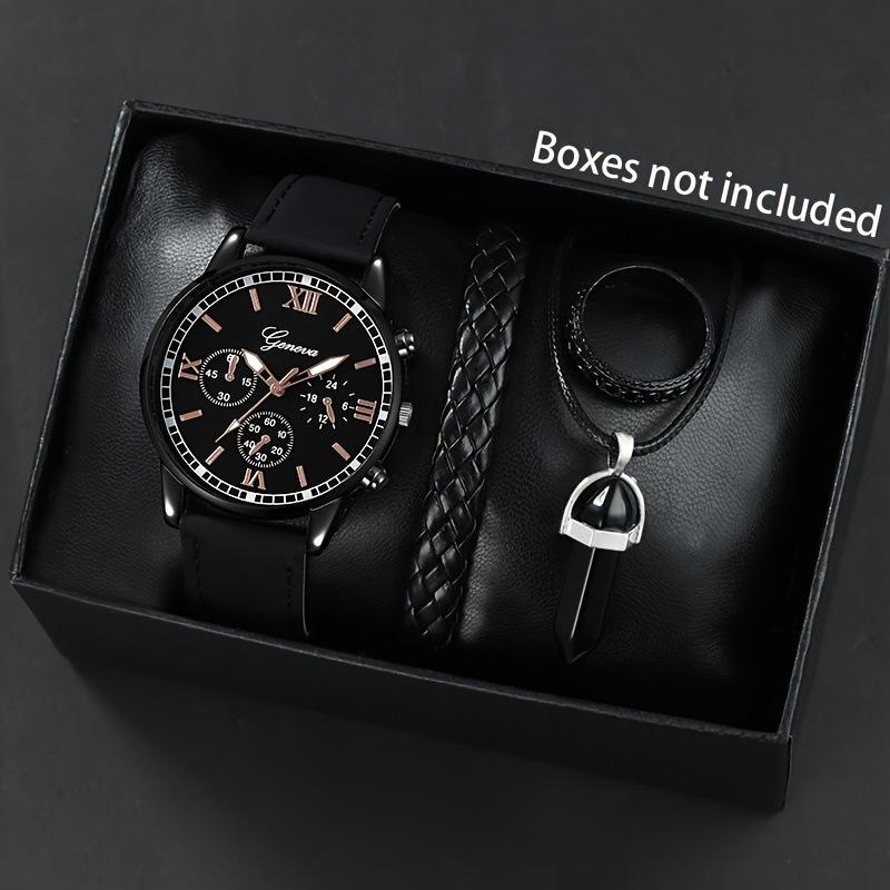 

Мужской повседневный деловой черный корпус три глаза ремень кварцевый набор