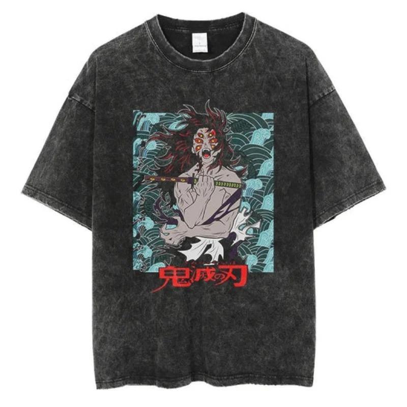 2026 Anime Demon Slayer Retro Washed T-shirt Men's and Women's New Summer Clothing Breathable Fashion Top Streetwear Peripheral Tee
