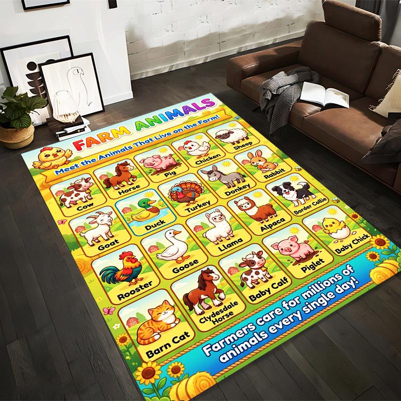 Farm Animals Illustration Rug Non-slip rug suitable for living room and bedroom sofas.