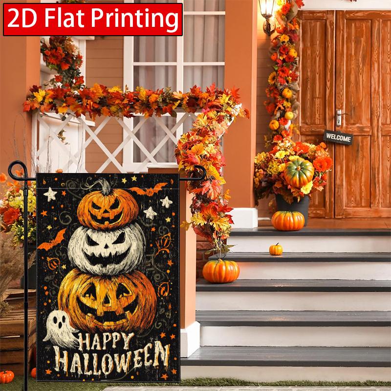 2D Flat - 2D Flat - 2D Flat Three-Color Stacked Pumpkin Ghost Garden Flag - 4-28 X 40 Inch Outdoor Garden Flag, Double-Sided Home Decoration Courtyard