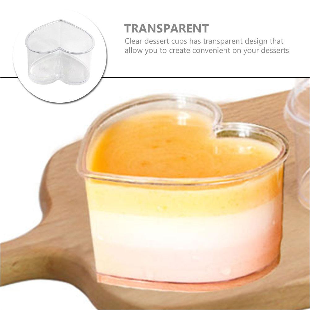 Party Dessert Cup Heart Shaped Air with Lid Pudding Transparent Plastic Cups