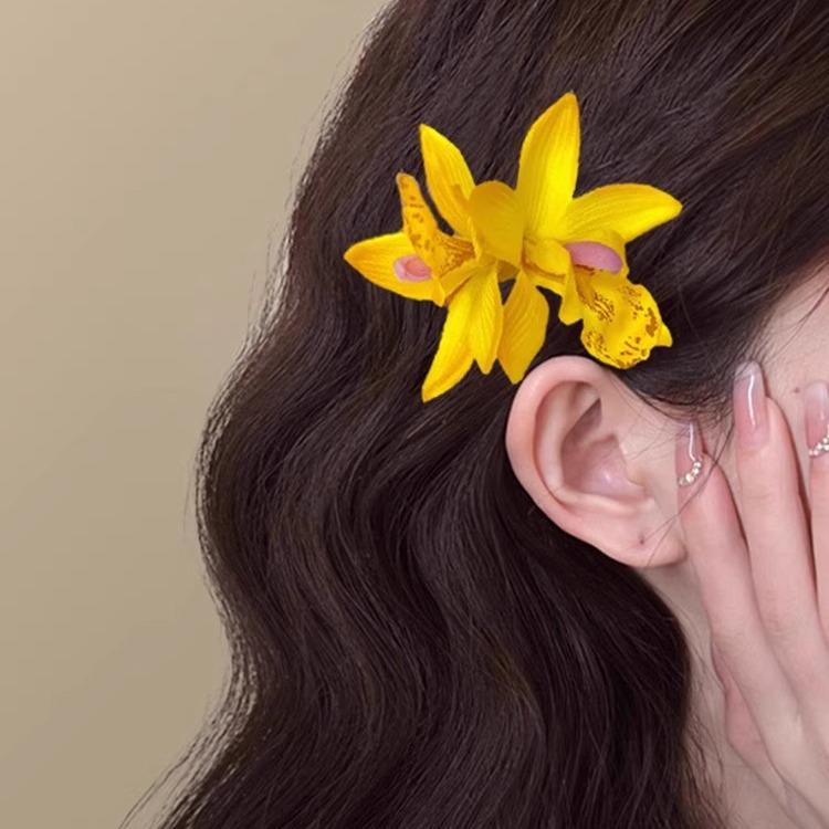 Желтая орхидея цимбидиум заколка для волос - Женский цветочный пляжный головной убор аксессуар