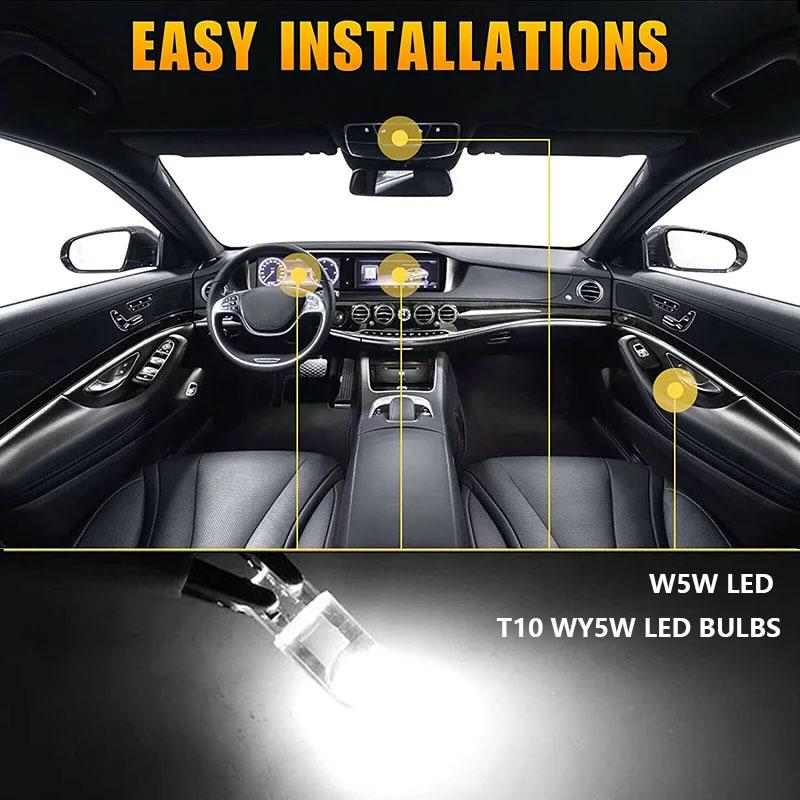 10PCS Car LED Bulb T10 W5W WY5W Signal Light White 12V Auto License Plate Lamps Reading Dome Lights Car Wedge Parking Lights