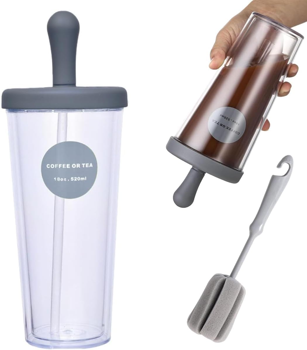 

Kasanidika Tumbler with Straw, 520ml Water Bottle, Large Capacity, Dual-Layer Construction, Transparent Lid, Includes Cleaning Brush, Lightweight and