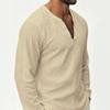 Men's Long Sleeve V-Neck Shirt, Casual Breathable Color Loose Fit Top for Spring Fall Beach