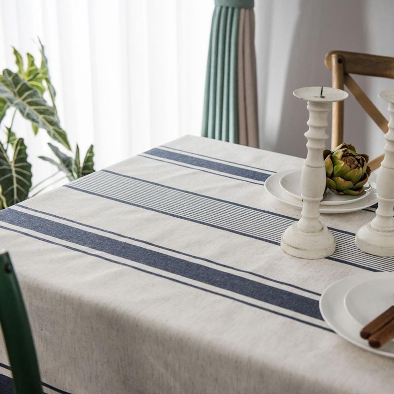 French Stripe Tablecloth Cotton Linen Fabric, Rectangle Table Covers For Kitchen, Dining Party, Dustproof, Farmhouse, Christmas