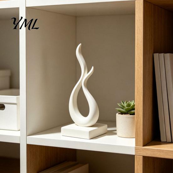 Modern Abstract Flame Sculpture Sculpture, 3D Printed Minimalist Art Statue with Square Base, Contemporary Desk Decorations Elegant Curved Figurine