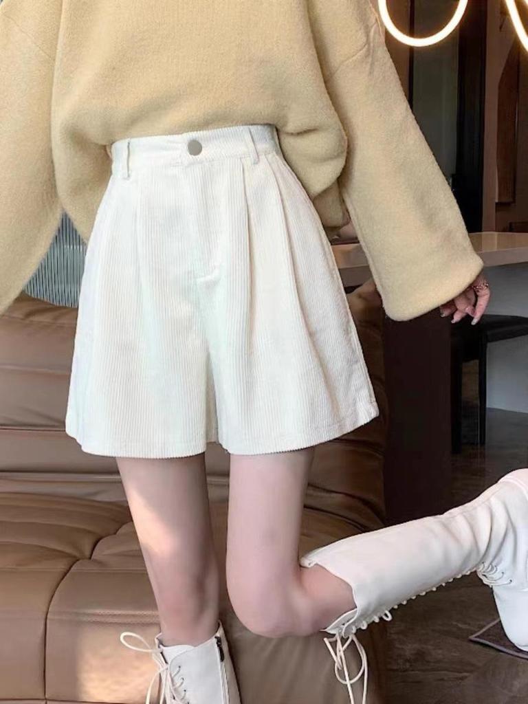 High Waist Corduroy Wide-Leg Shorts: Spring & Autumn 2023 Collection for Women