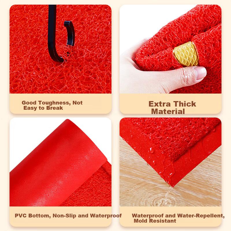 Jushi Memory Safe Entry Door Mat Entrance Coir Floor Mat Home Non-Slip Doorway Mat 60x90cm Red