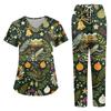 Women's V-Neck Short Sleeve Christmas Print Scrub Set with Pockets Two Piece Caregiver Work Uniform