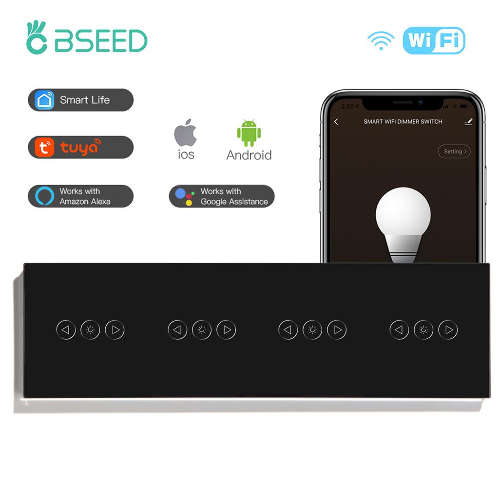 BSEED Wifi Smart Dimmer Switches Tuya Smart Life Goolgle Home Control Plus Normal Type-c USB EU Socket Glass Panel Black