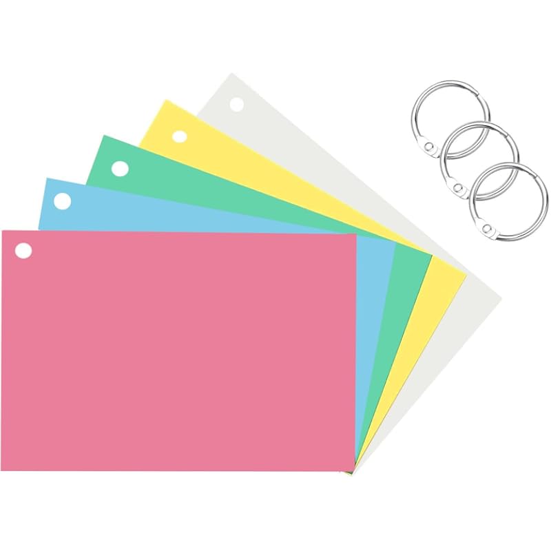 Accuprints 200 Coloured Index Flash Cards Tray - 5 Colours - 3X5 Inch - 200 Cards - Free Binder Rings - 200 Gsm Thick (U