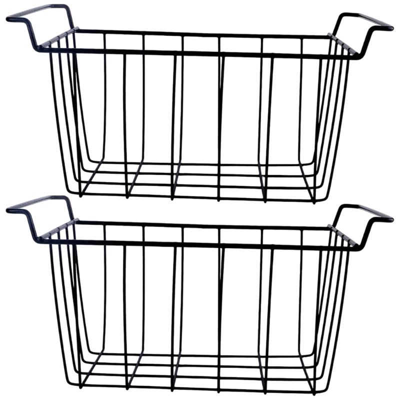 Pack of 2 Sturdy Freezer Baskets Metal Wire Storage Organizers For Refrigerator Fridge With Ventilated Designs
