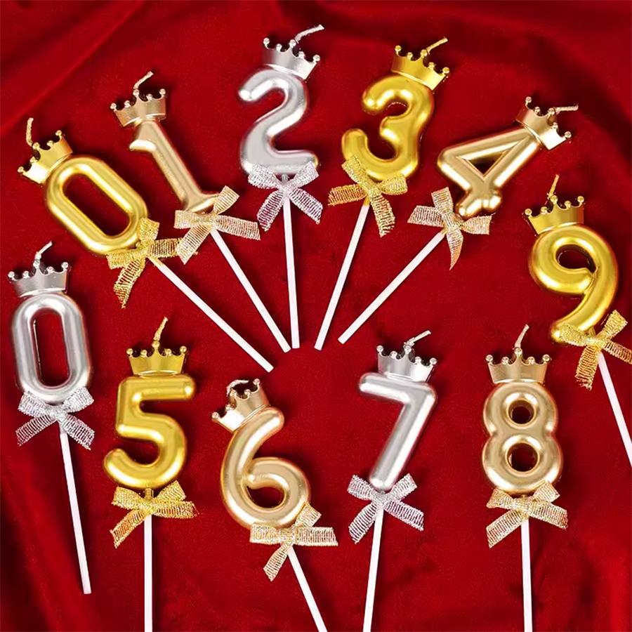 Crown Bow Digital Candle Happy Birthday Cake Decoration Number For Children's First Birthday Dessert Table Decoration 0-9 Candle