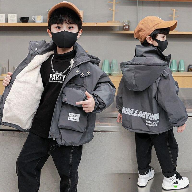 Boys' Fleece-Lined Jacket, Winter Casual Children's Cotton Coat