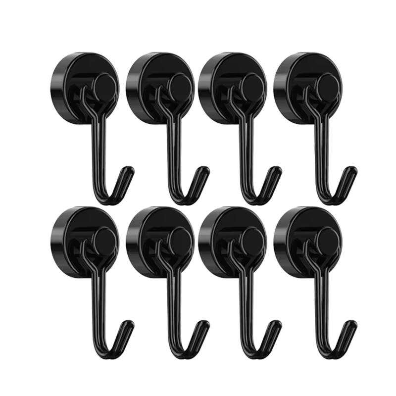 Neodymové magnetické háčky 5KG - 360° otočné věšáky bez vrtání na lednici/dveře, 4 ks vysoce odolný kuchyňský organizér (Černá bílá)