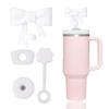 4Pcs Pink Bow Straw Covers Cap Toppers for Stanley Cup Accessories 30&40 oz Tumbler Reusable Silicone Spill Proof Stopper